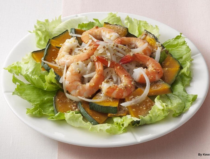 <h1>Salada de Camarão, Abóbora e Alface com Molho Francês Separado de Mostarda e Kewpie</h1>