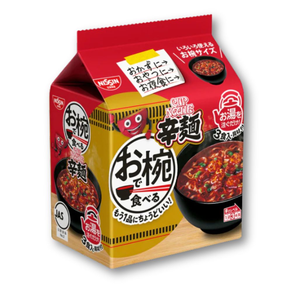 Nissin Donbei Spicy Noodles in a Bowl - x 3 Meal Pack