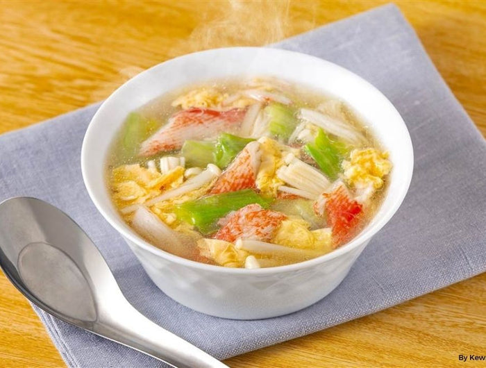 <h1>Enoki and Fluffy Egg Chinese Soup with Sesame Garlic Dressing</h1>