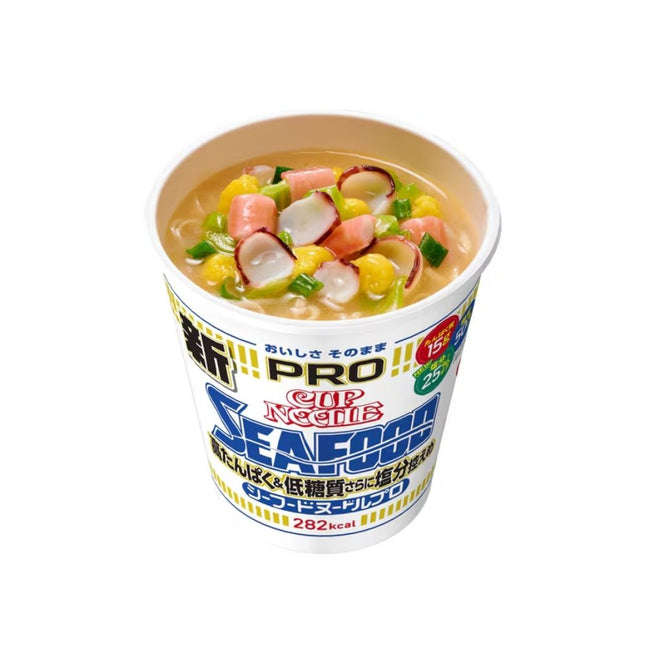 Fideos en taza Nissin PRO - Mariscos bajos en sal, ricos en proteínas y carbohidratos