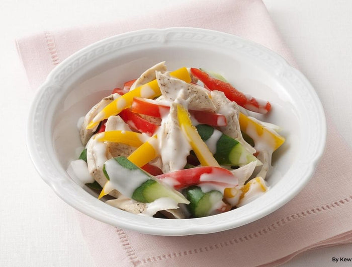 <h1>Cucumber, Bell Pepper, and Chicken Tender Salad with Kewpie White French Dressing</h1>
