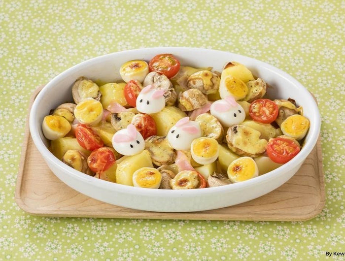<h1>Toaster-Baked Potatoes and Mushrooms with Quail Egg Bunnies</h1>