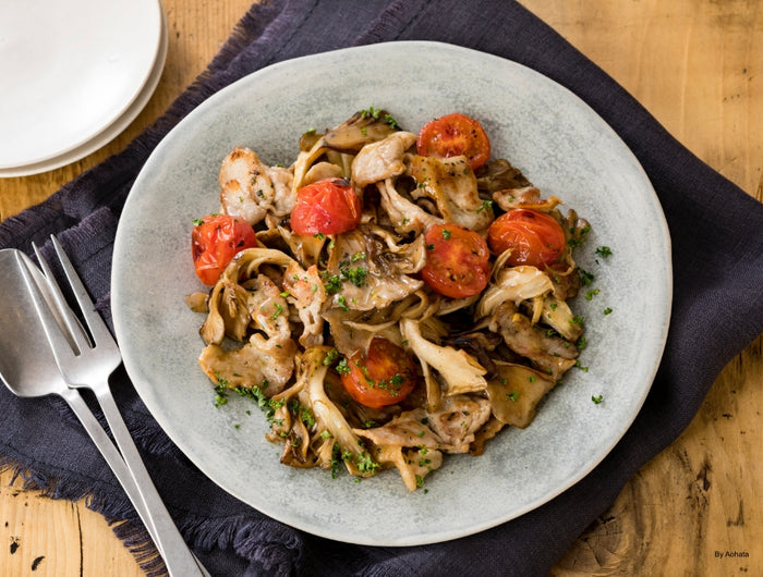 <h1>Garlic Sautéed Pork & Maitake Mushrooms with Aohata Verde Spread</h1>